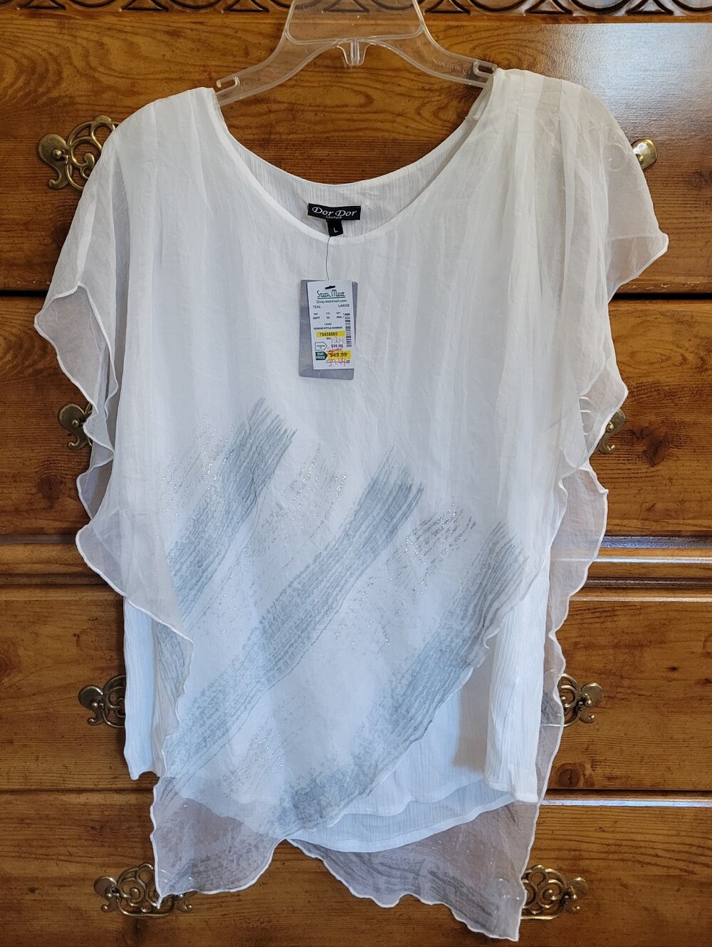 Dor Dor Couture Sheer Overlay Blouse with Subtle Silver Accents